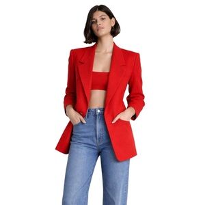 Corporate Woman Red Wool Vintage Single Breasted Blazer